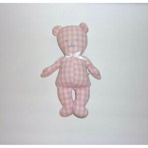 Kate Finn Pink Checked Teddy Bear Plush Rattle Doll Lovey Toy Baby 10"
